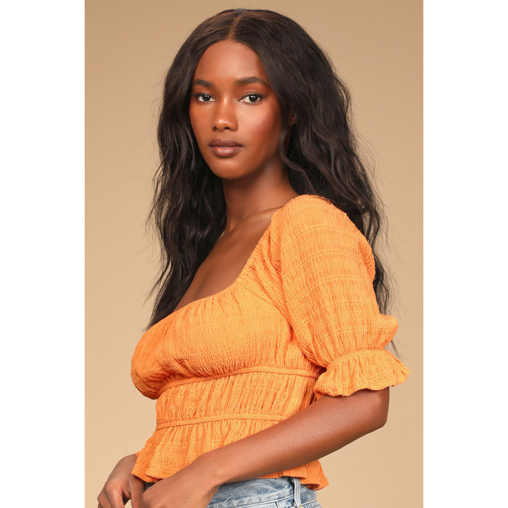 Lulus Summery Vibes Orange Smocked Half Sleeve Top - Size M